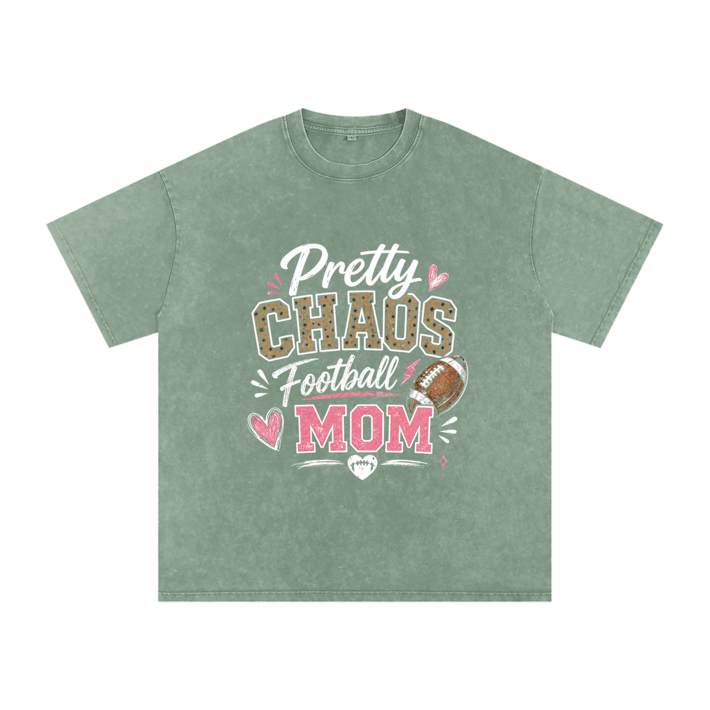 Pretty Chaos Football Mom- Snow Washed Oversized Cotton T-Shirt