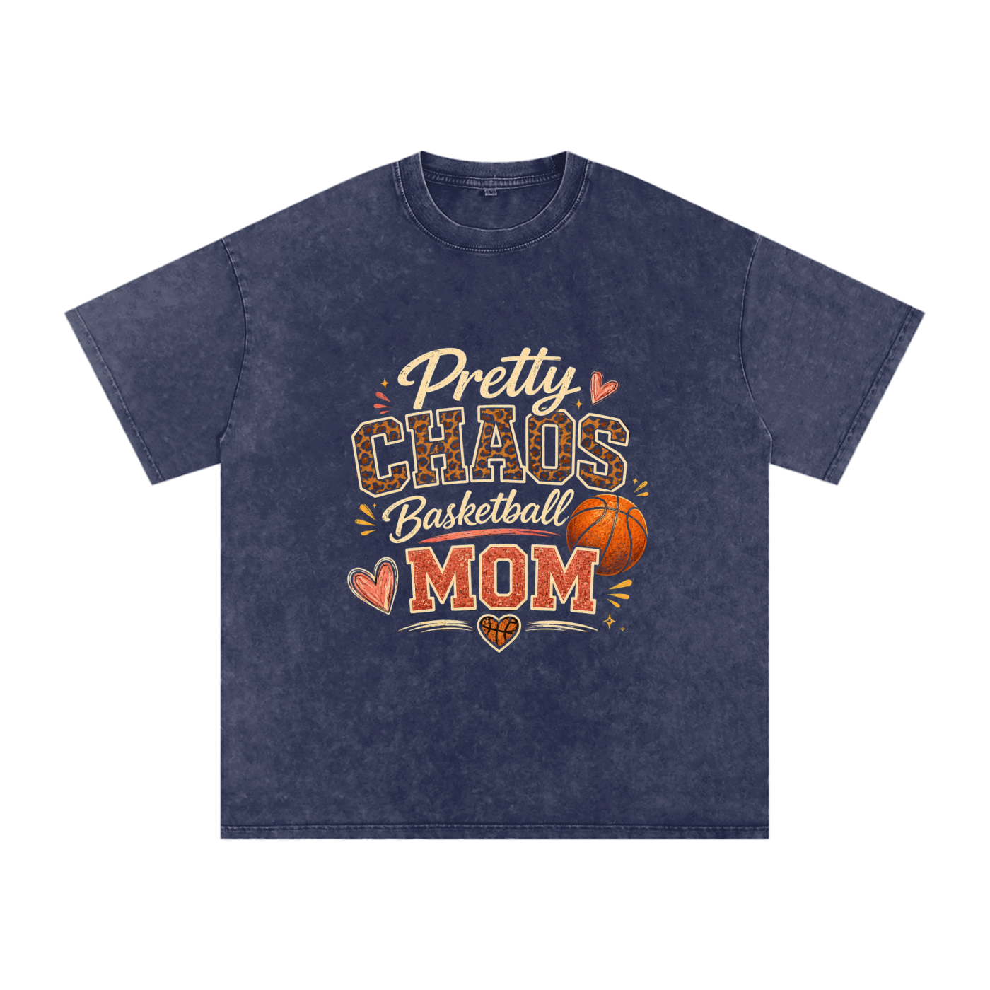 Pretty Chaos Basketball Mom -Snow Washed Oversized Cotton T-Shirt
