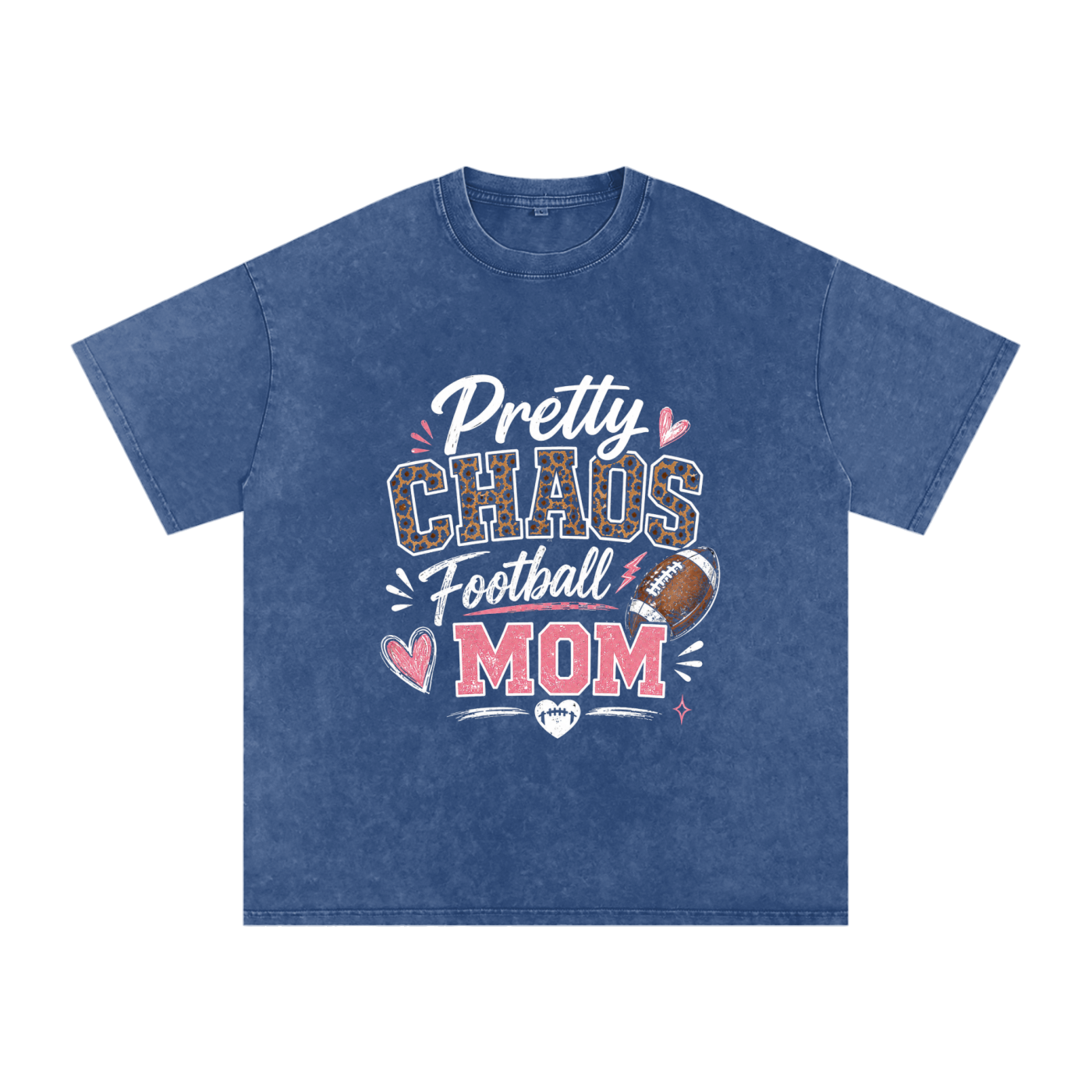Pretty Chaos Football Mom- Snow Washed Oversized Cotton T-Shirt