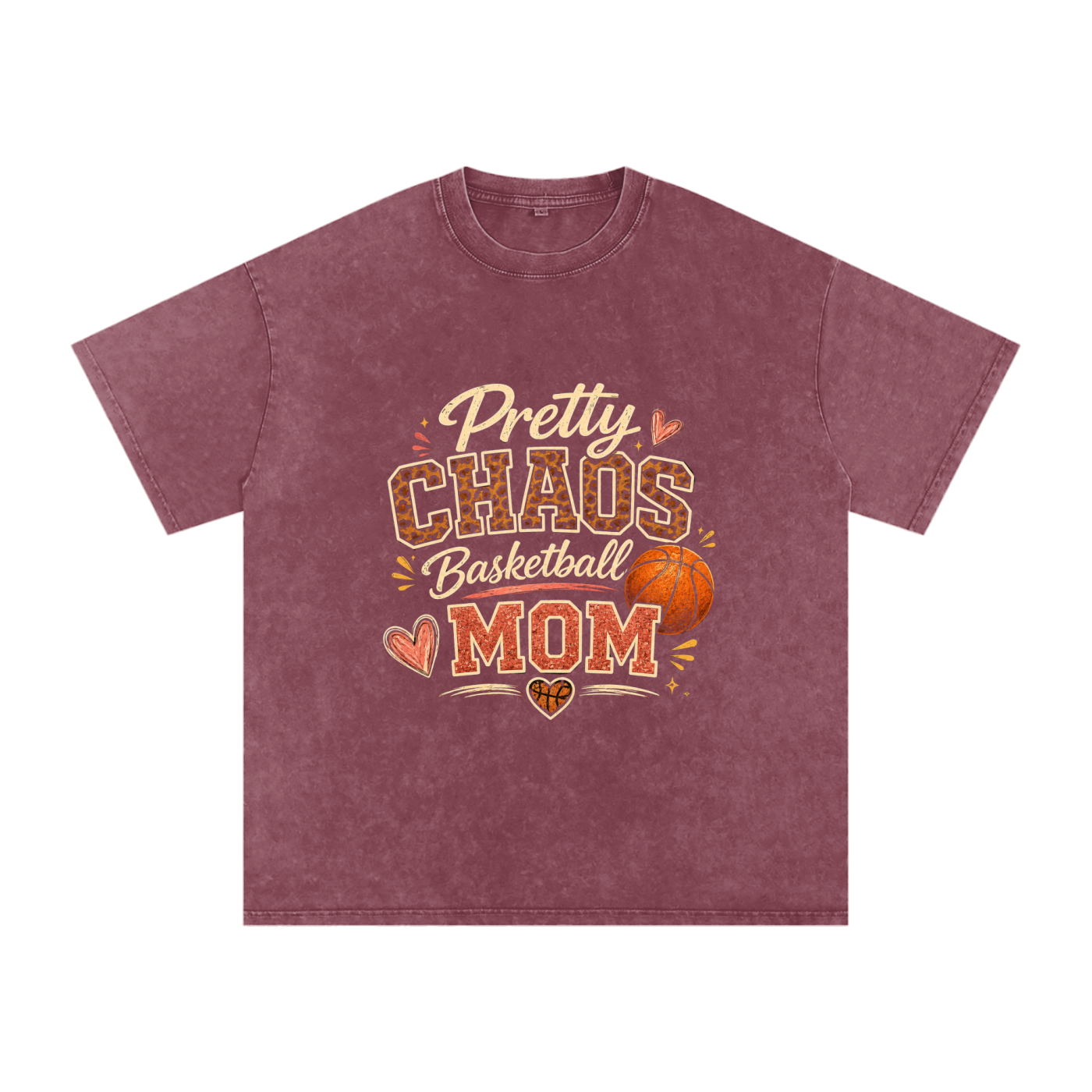 Pretty Chaos Basketball Mom -Snow Washed Oversized Cotton T-Shirt