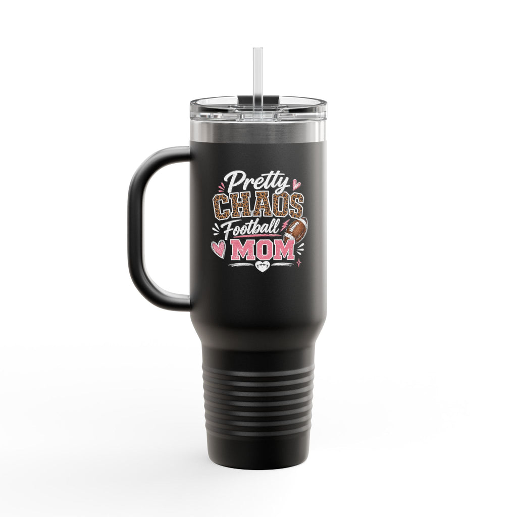 40oz Insulated Travel Mug — "Pretty Chaos Football Mom" Stainless Tumbler