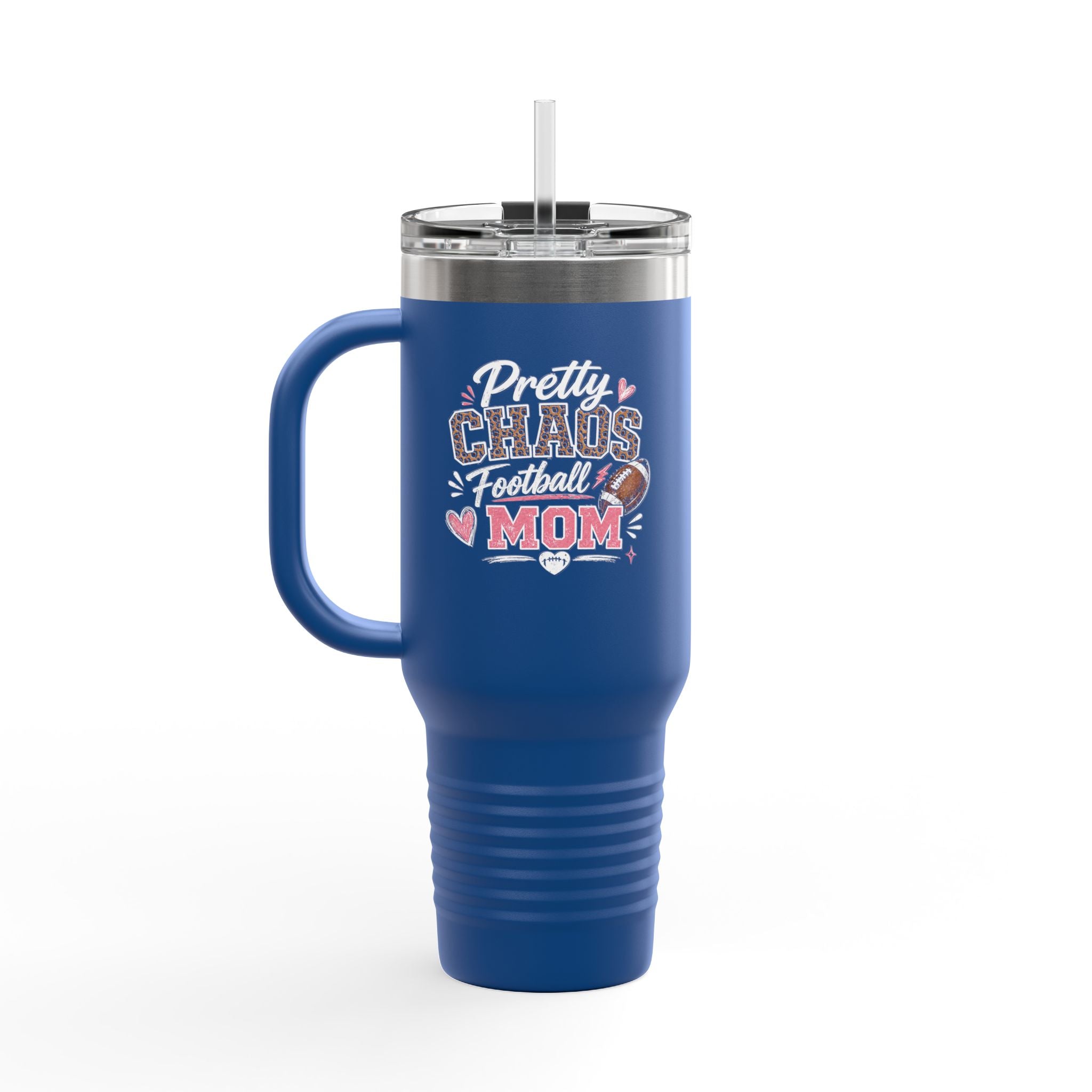 40oz Insulated Travel Mug — "Pretty Chaos Football Mom" Stainless Tumbler