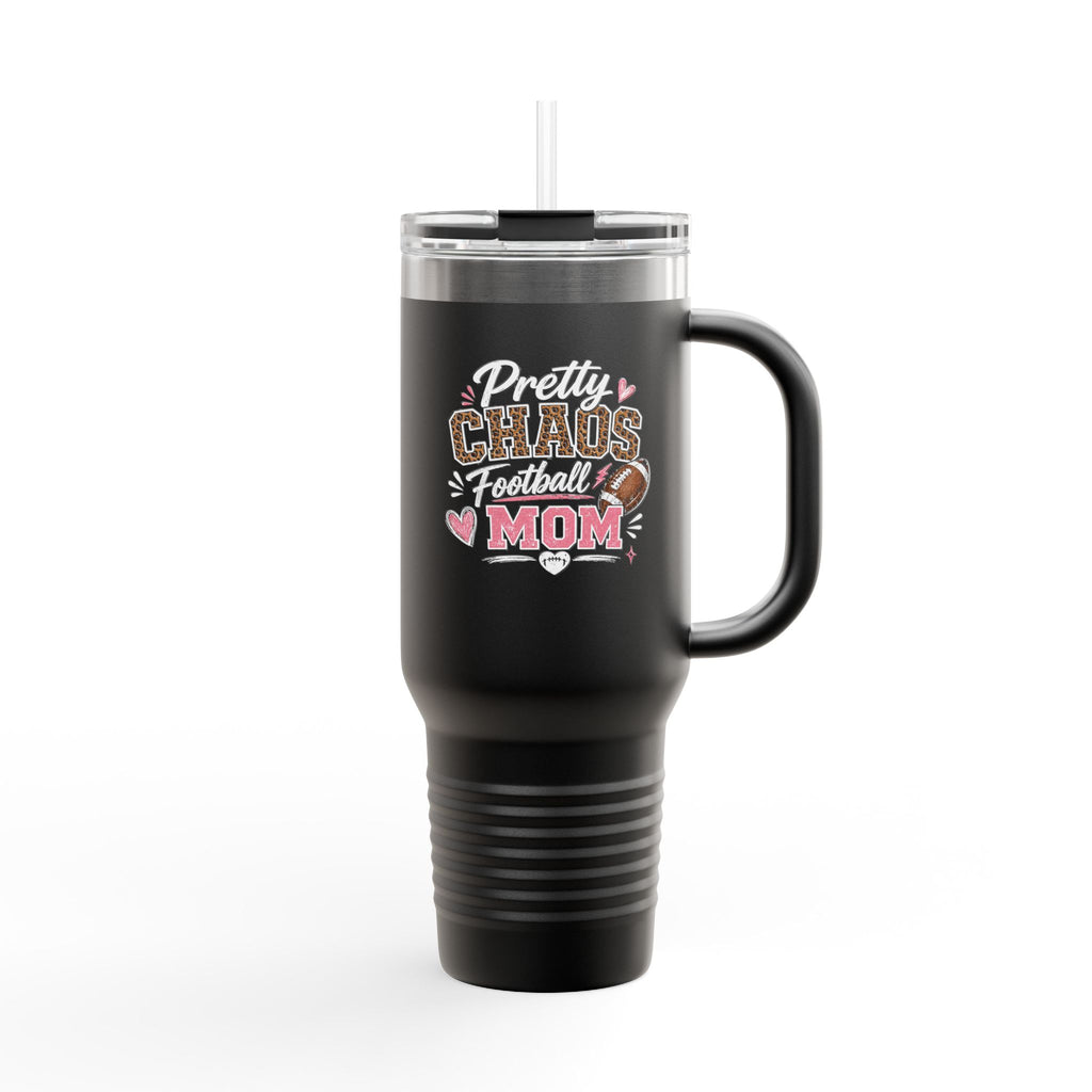 40oz Insulated Travel Mug — "Pretty Chaos Football Mom" Stainless Tumbler