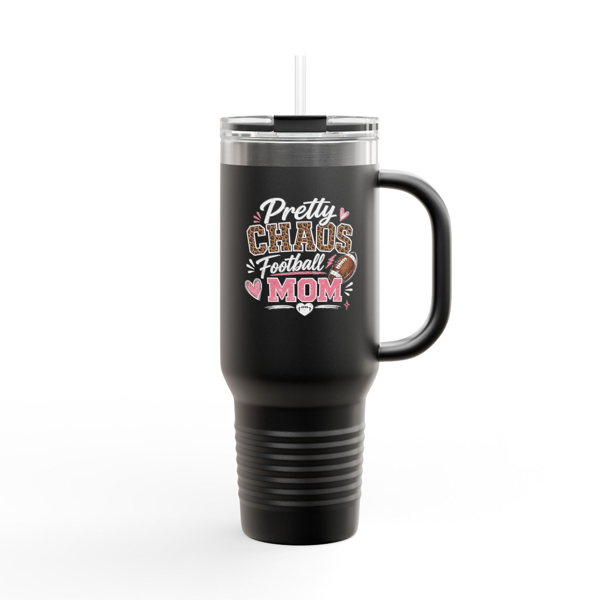 40oz Insulated Travel Mug — "Pretty Chaos Football Mom" Stainless Tumbler