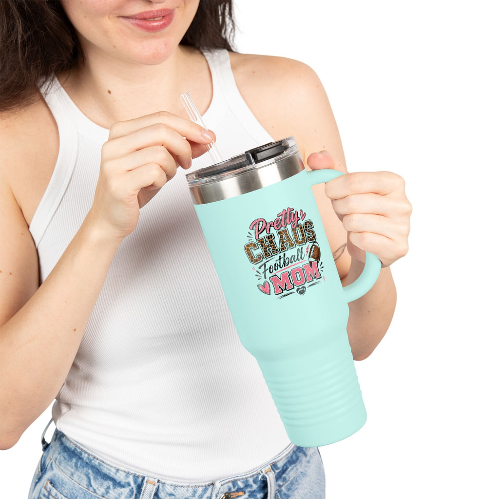 Pretty Chaos Football Mom 40oz Insulated Travel Mug