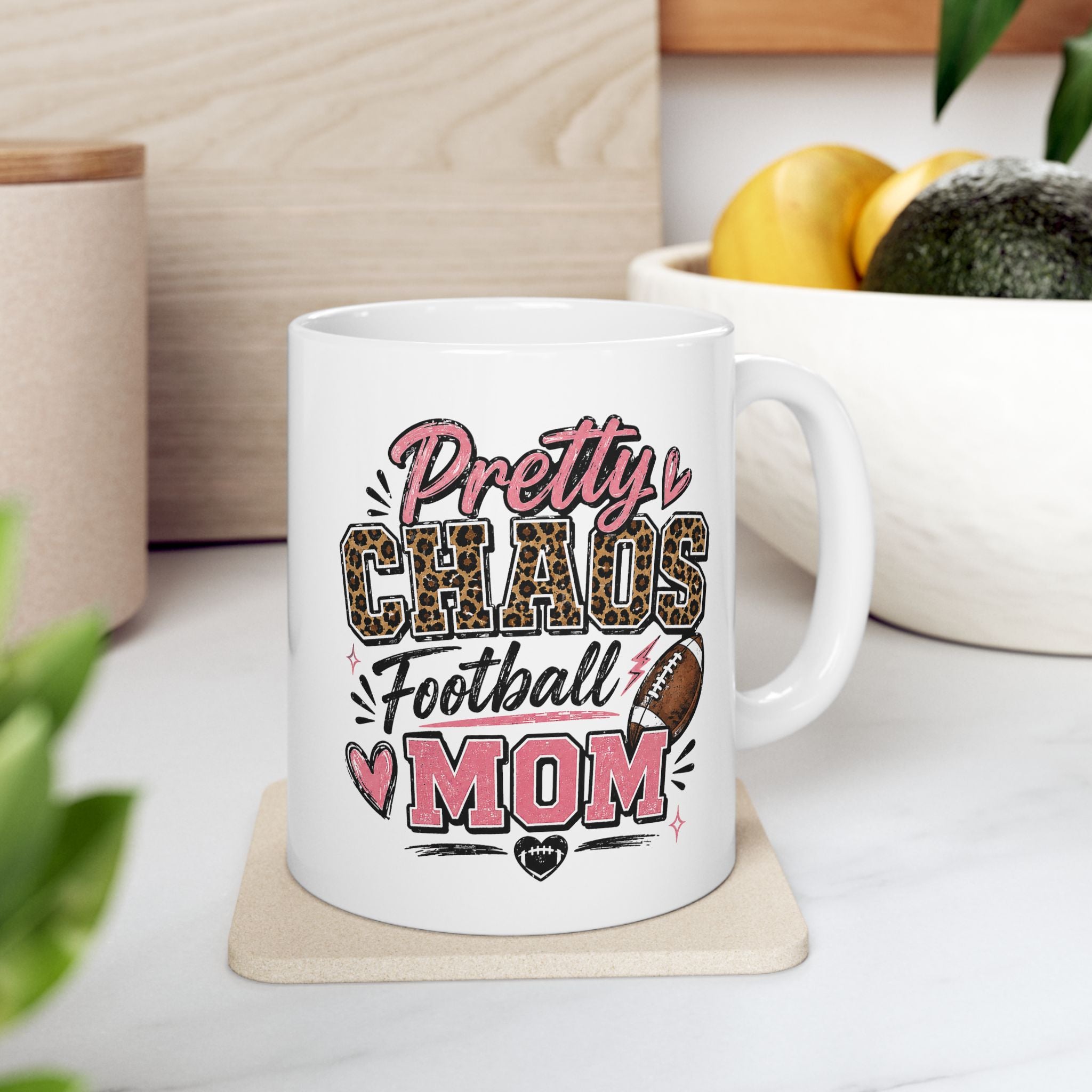 Ceramic Mug — "Pretty Chaos Football Mom" Coffee Mug