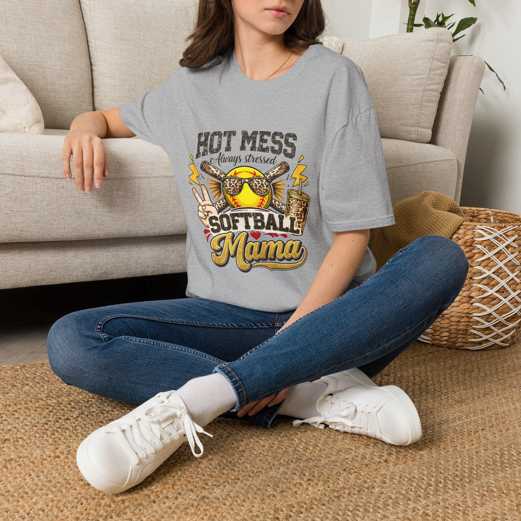 Hot mess softball momma - Softstyle T-Shirt