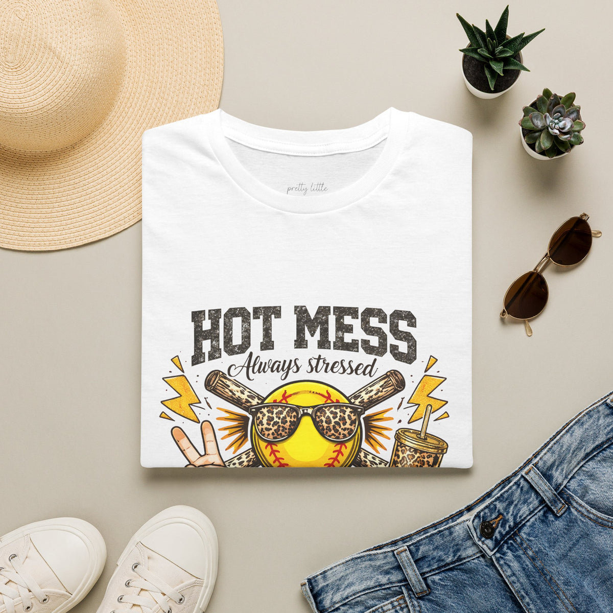 Hot mess softball momma - Softstyle T-Shirt