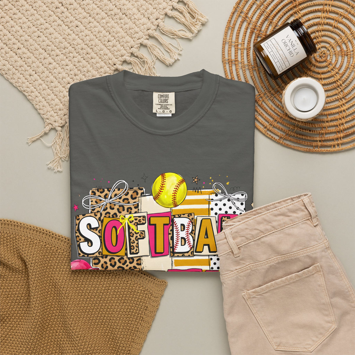 Softball Mama leopard block T-shirt