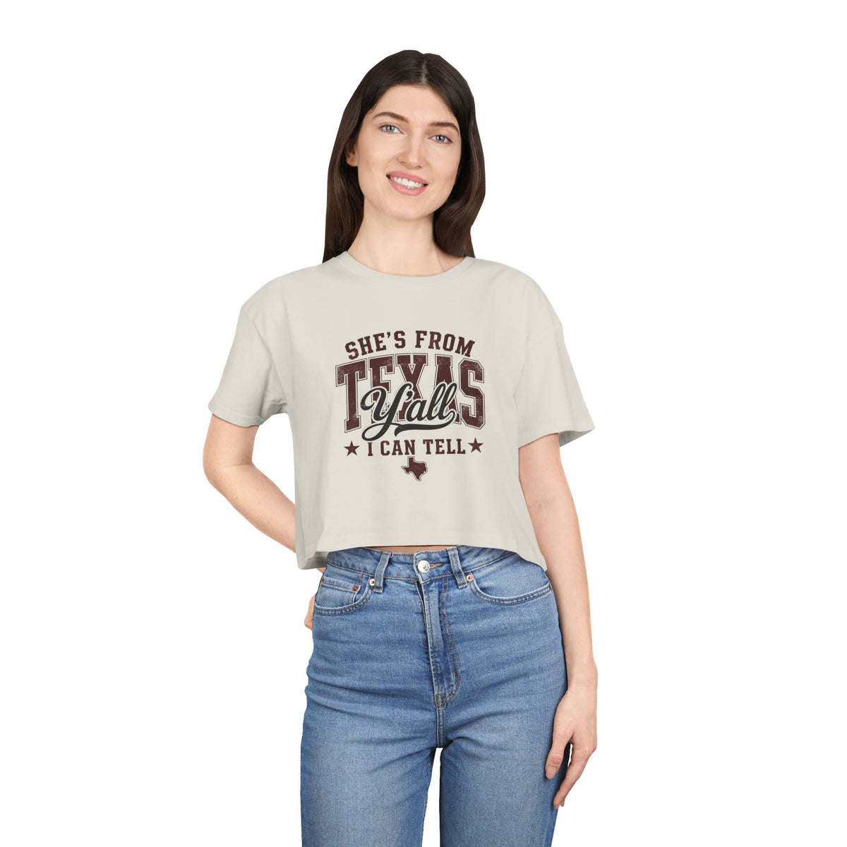 She’s From Texas - Maroon Crop Tee