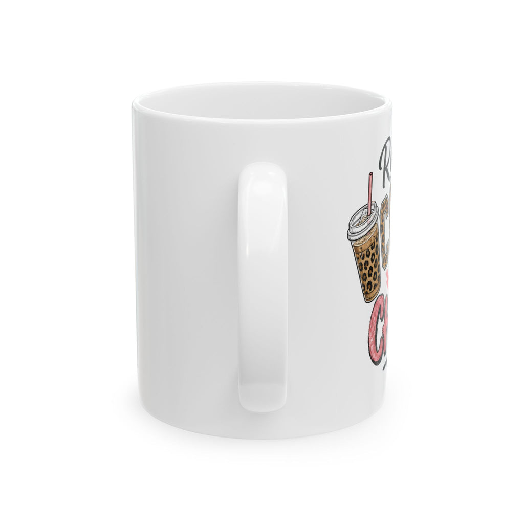 Coffee Lover Mug — 'Running on Caffeine & Chaos' Leopard Print Coffee Cup (11oz/15oz)