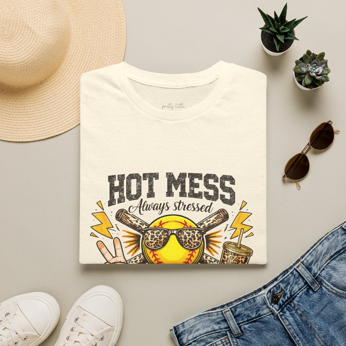 Hot mess softball momma - Softstyle T-Shirt