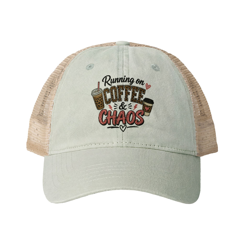 "Running On Coffee & Chaos" Mesh Hat
