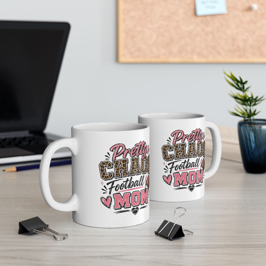 Ceramic Mug — "Pretty Chaos Football Mom" Coffee Mug