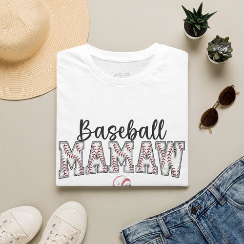 Baseball Mamaw stitch letter tee