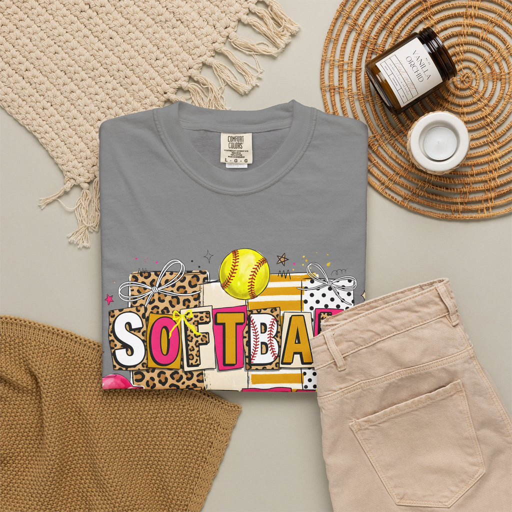 Softball Mama leopard block T-shirt