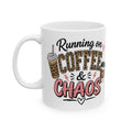 Coffee Lover Mug — 'Running on Caffeine & Chaos' Leopard Print Coffee Cup (11oz/15oz)