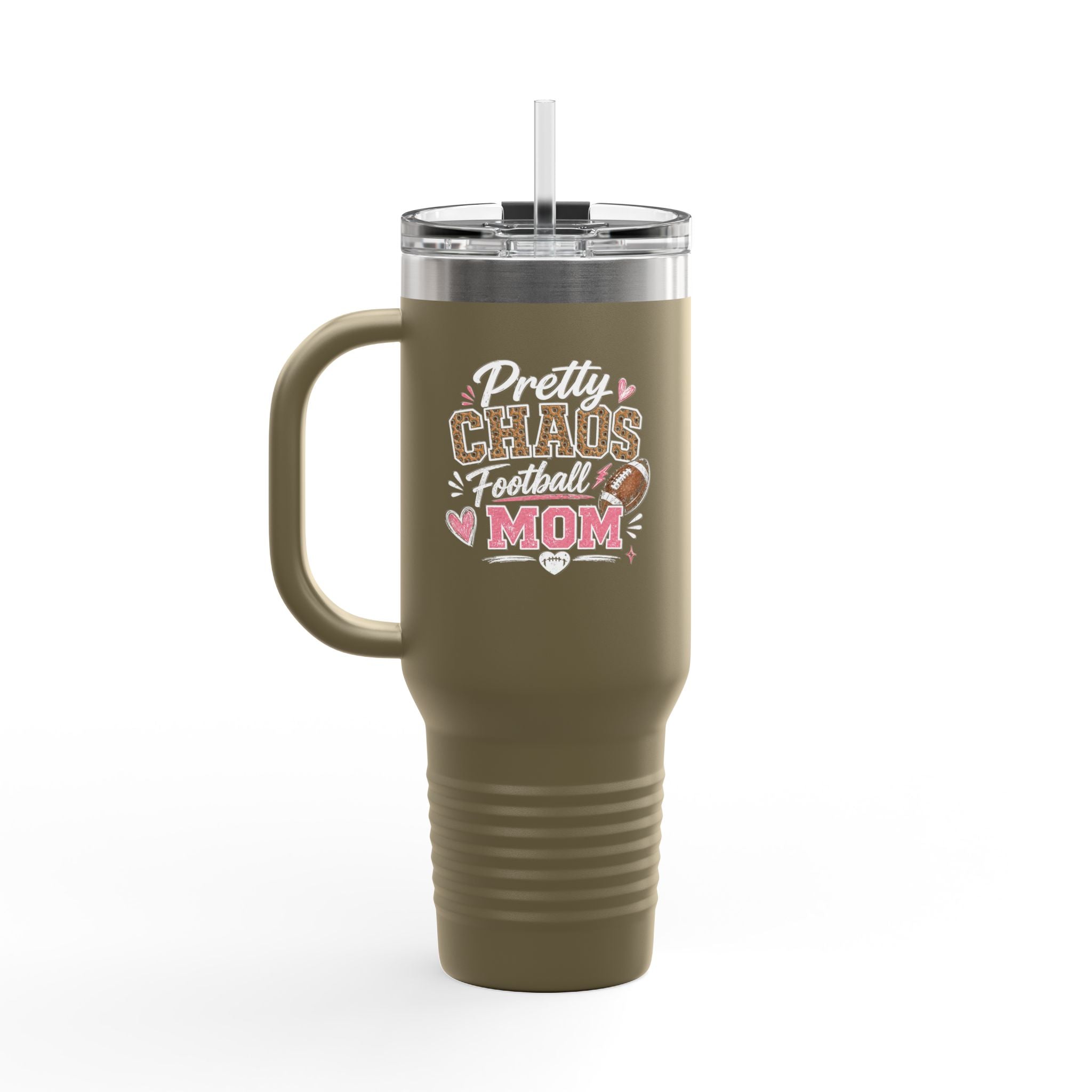 40oz Insulated Travel Mug — "Pretty Chaos Football Mom" Stainless Tumbler