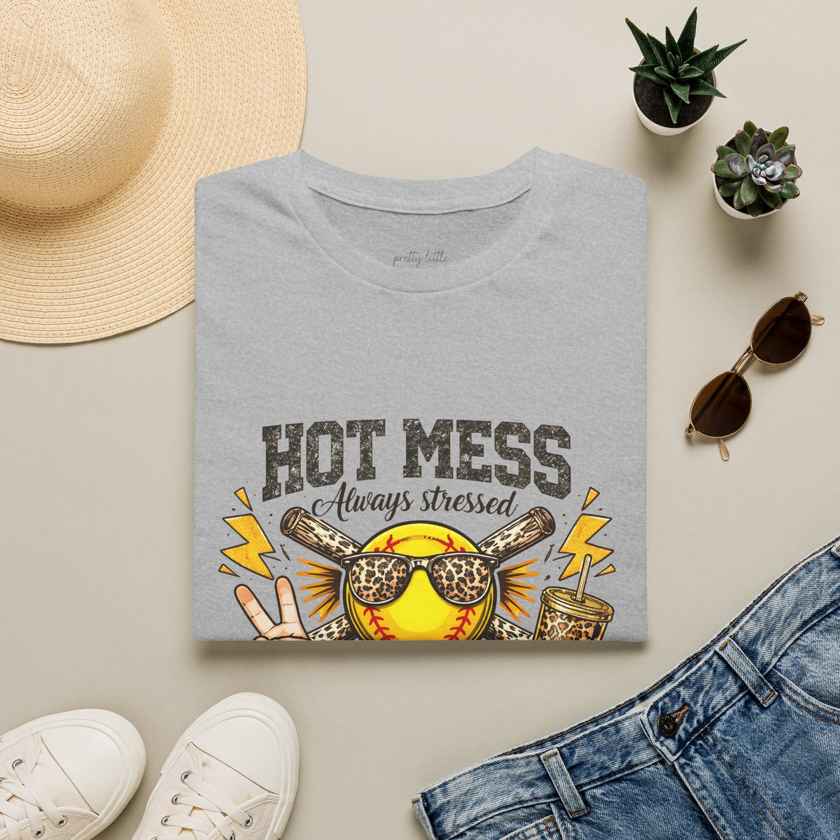 Hot mess softball momma - Softstyle T-Shirt