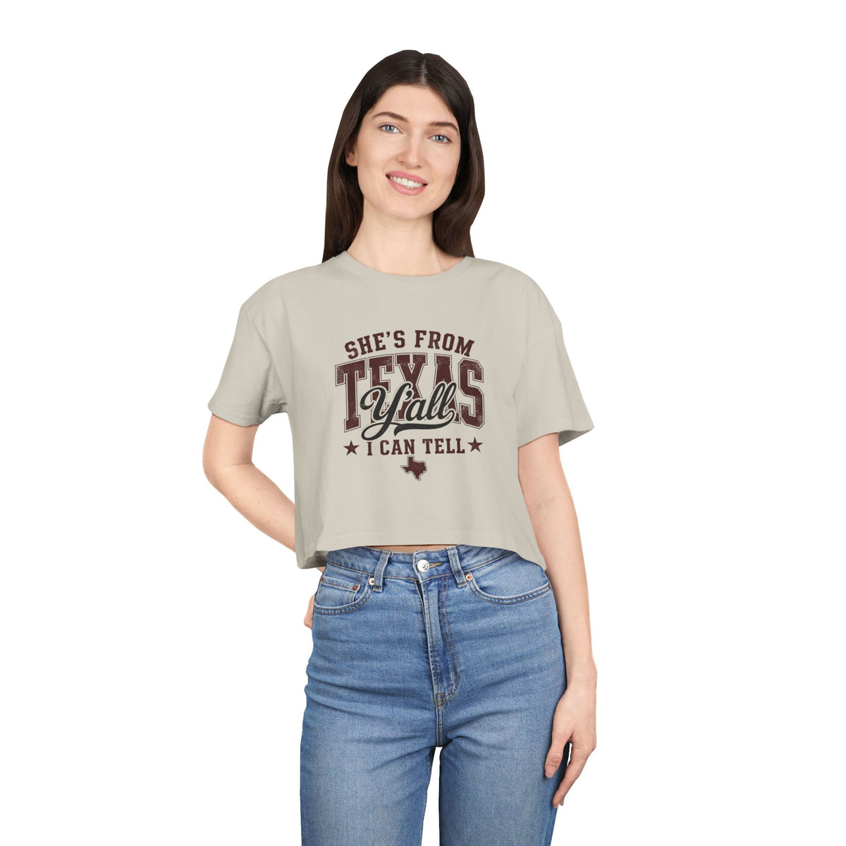 She’s From Texas - Maroon Crop Tee