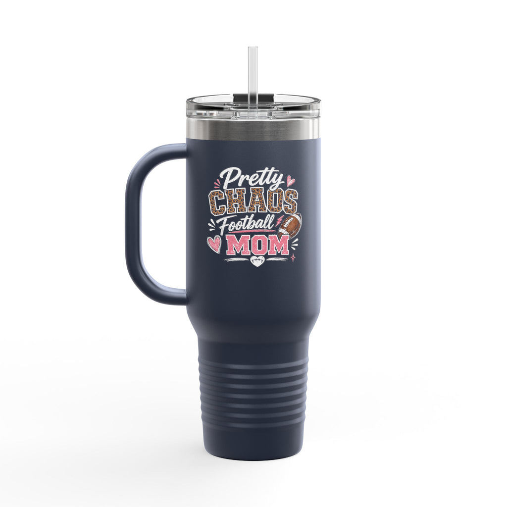 40oz Insulated Travel Mug — "Pretty Chaos Football Mom" Stainless Tumbler