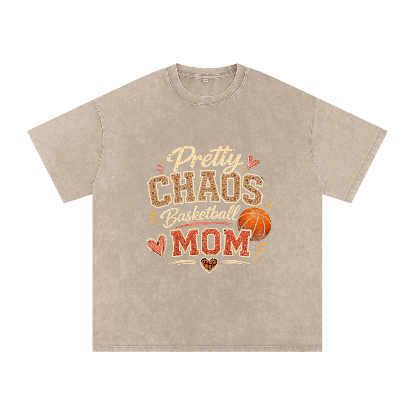 Pretty Chaos Basketball Mom -Snow Washed Oversized Cotton T-Shirt