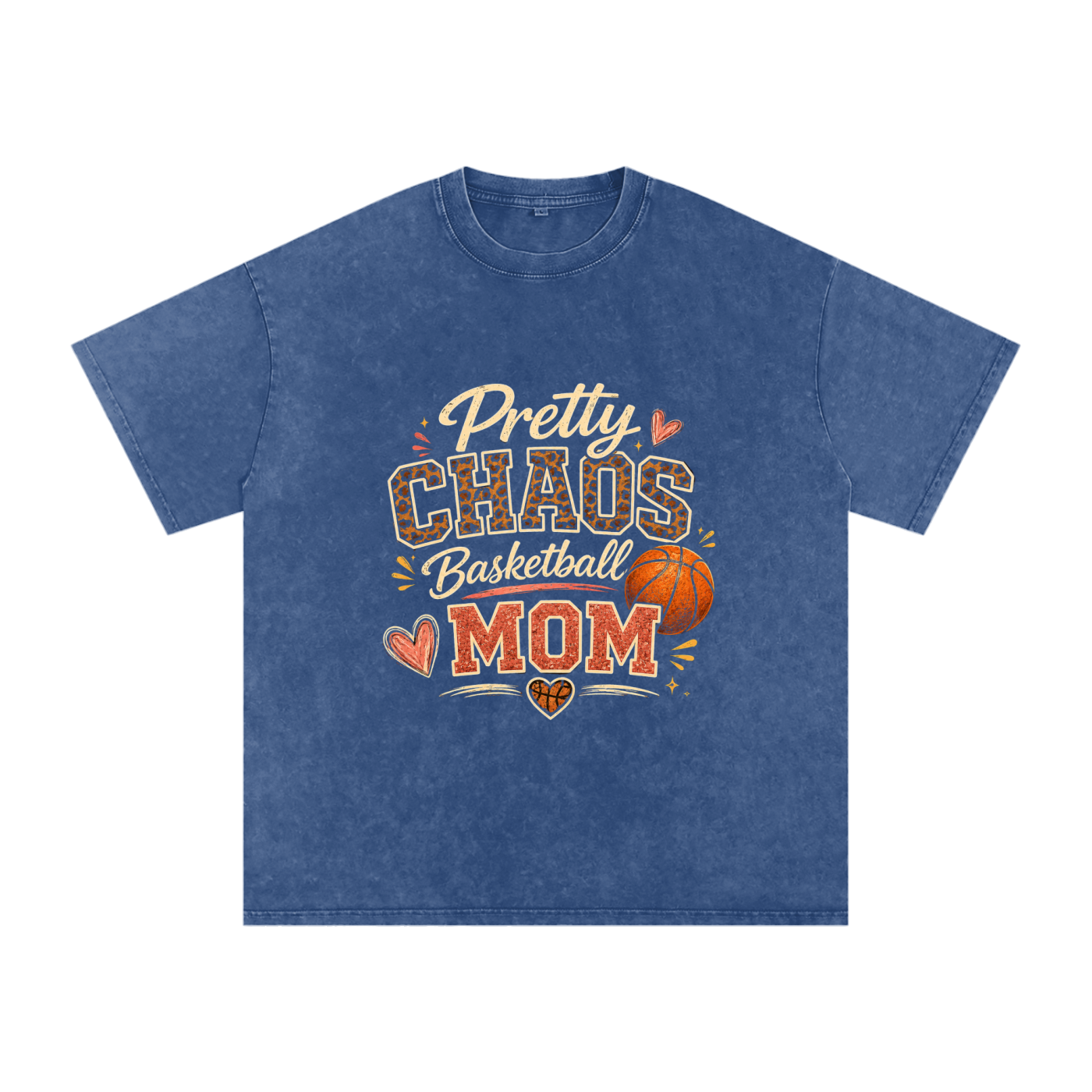 Pretty Chaos Basketball Mom -Snow Washed Oversized Cotton T-Shirt