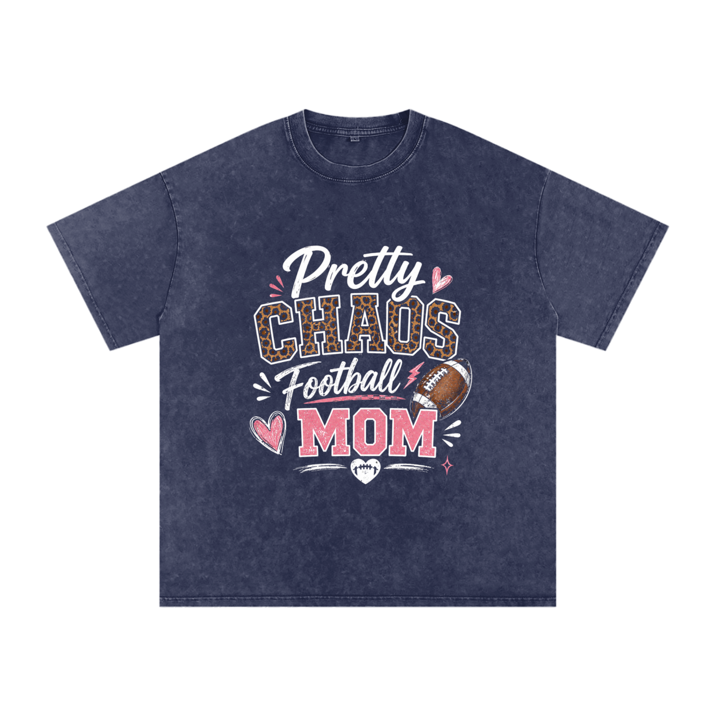 Pretty Chaos Football Mom- Snow Washed Oversized Cotton T-Shirt