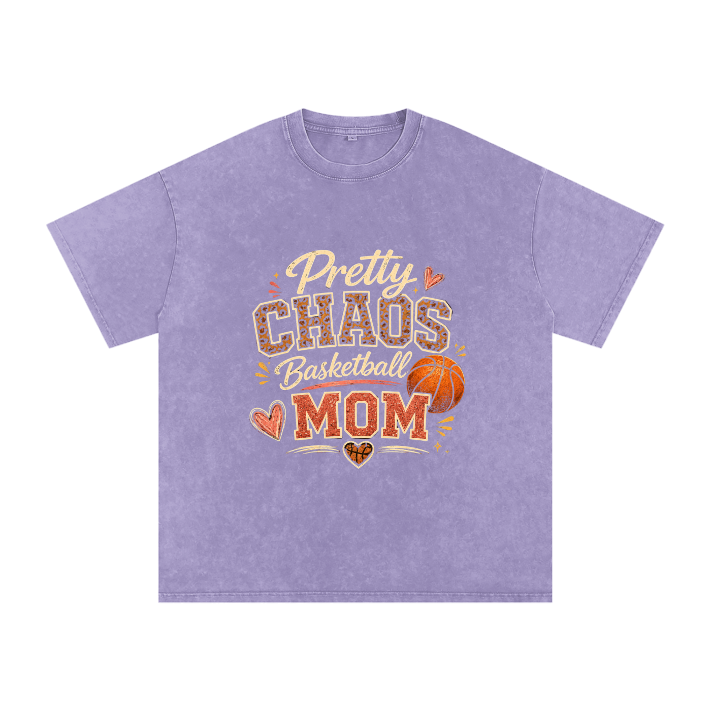 Pretty Chaos Basketball Mom -Snow Washed Oversized Cotton T-Shirt