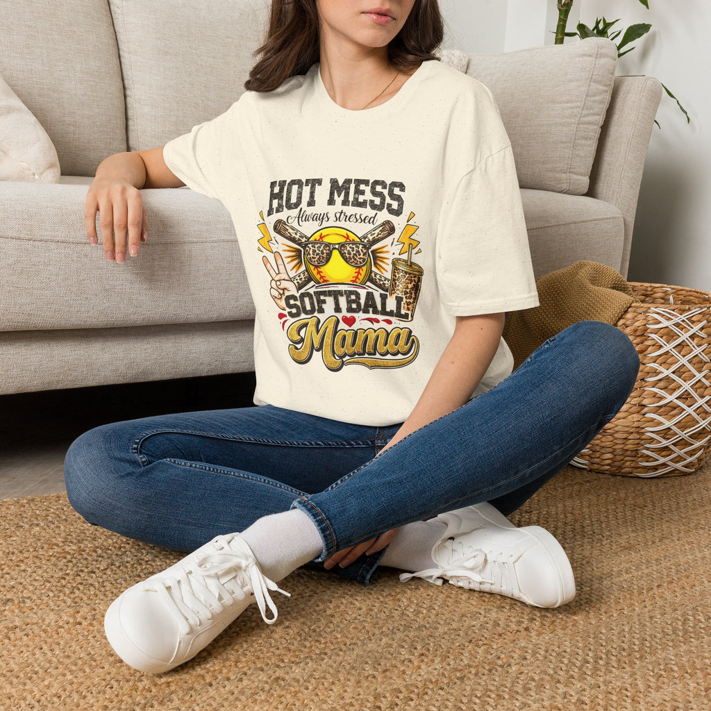 Hot mess softball momma - Softstyle T-Shirt