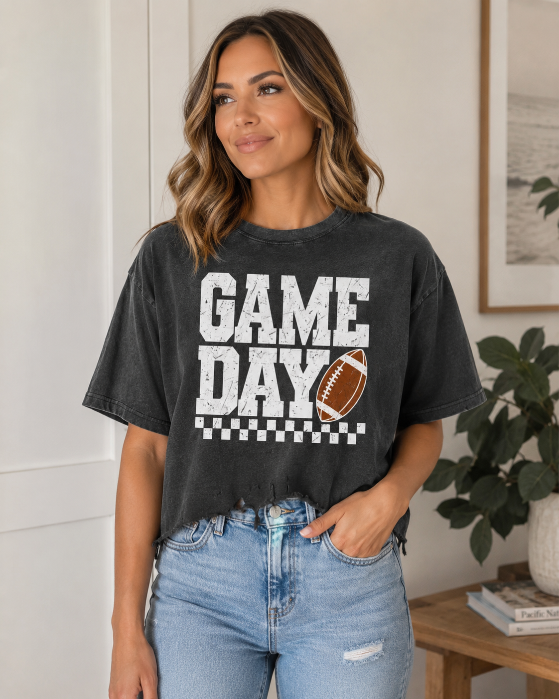 GAME DAY - Vintage Wash Boxy Distressed Hem T-Shirt
