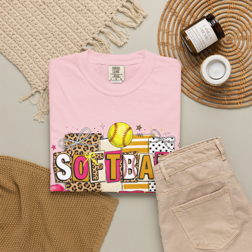 Softball Mama leopard block T-shirt