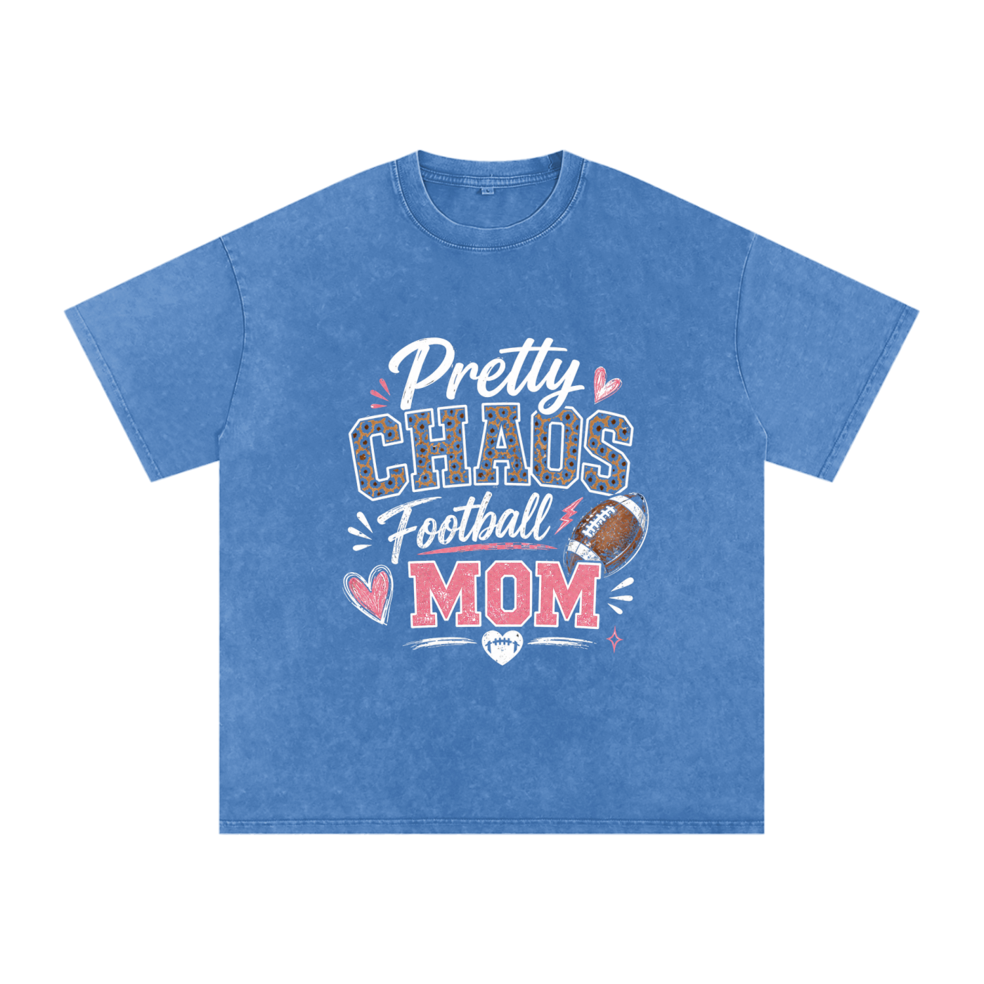 Pretty Chaos Football Mom- Snow Washed Oversized Cotton T-Shirt