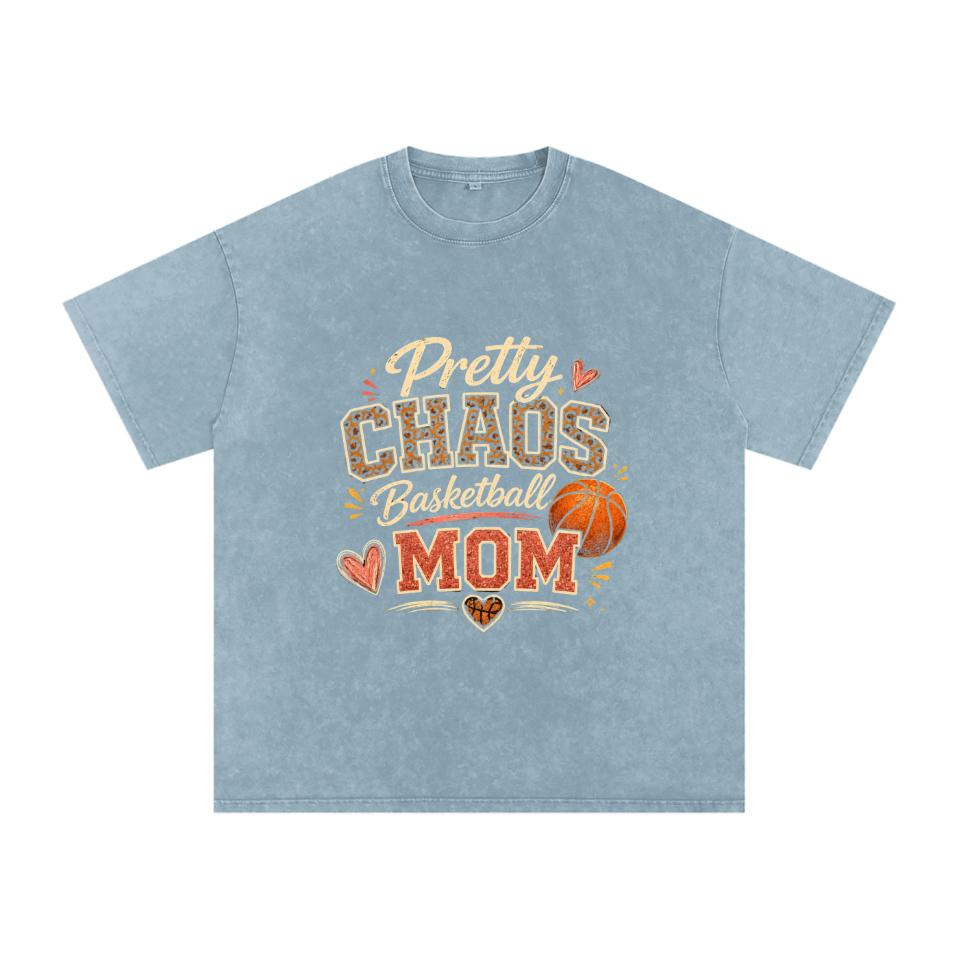 Pretty Chaos Basketball Mom -Snow Washed Oversized Cotton T-Shirt