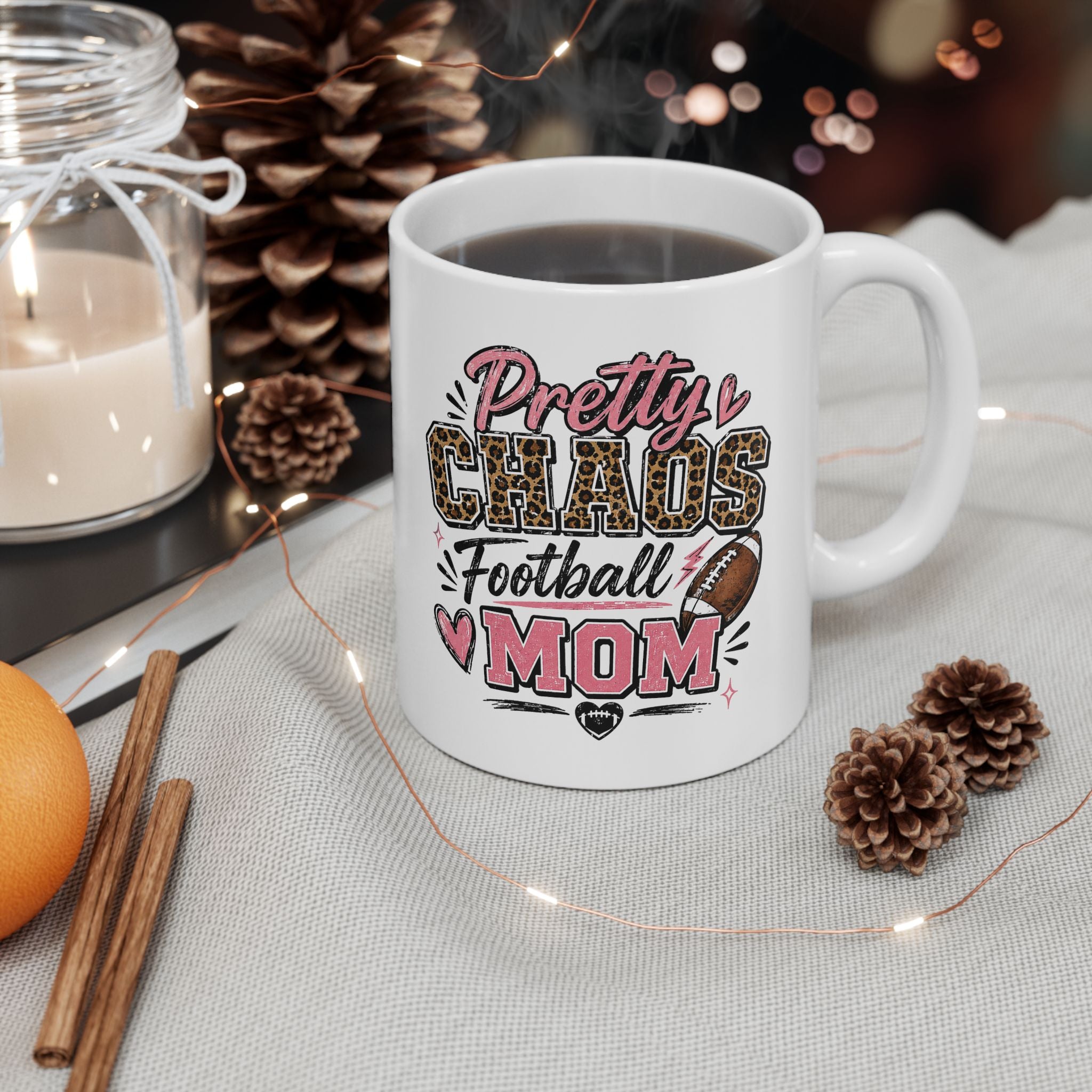 Ceramic Mug — "Pretty Chaos Football Mom" Coffee Mug
