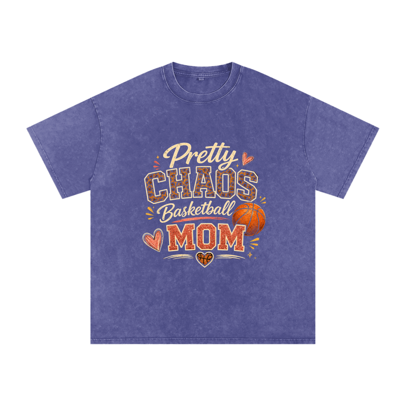Pretty Chaos Basketball Mom -Snow Washed Oversized Cotton T-Shirt