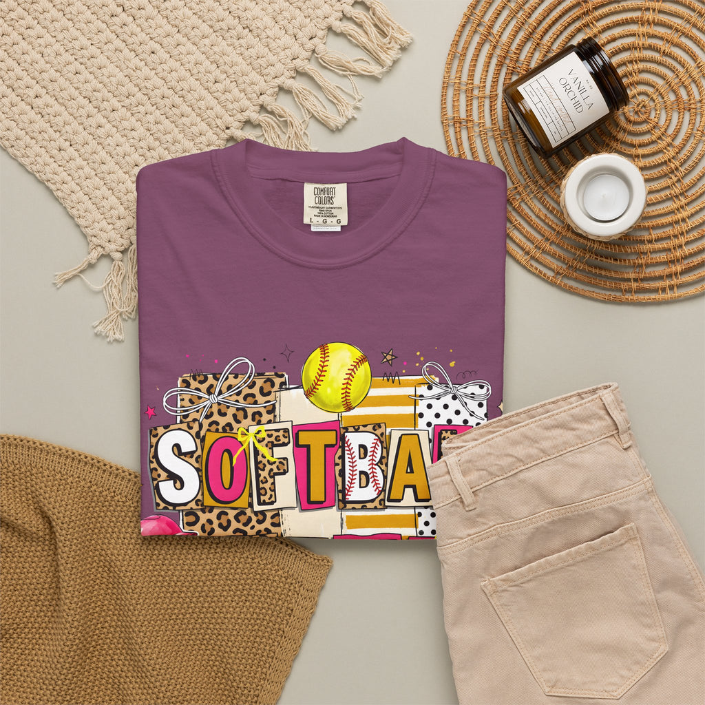Softball Mama leopard block T-shirt