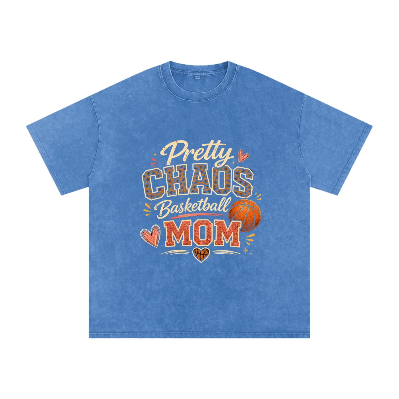 Pretty Chaos Basketball Mom -Snow Washed Oversized Cotton T-Shirt