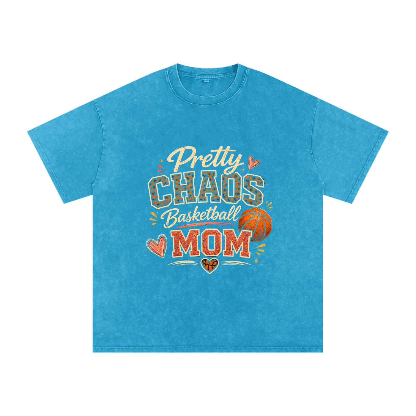 Pretty Chaos Basketball Mom -Snow Washed Oversized Cotton T-Shirt