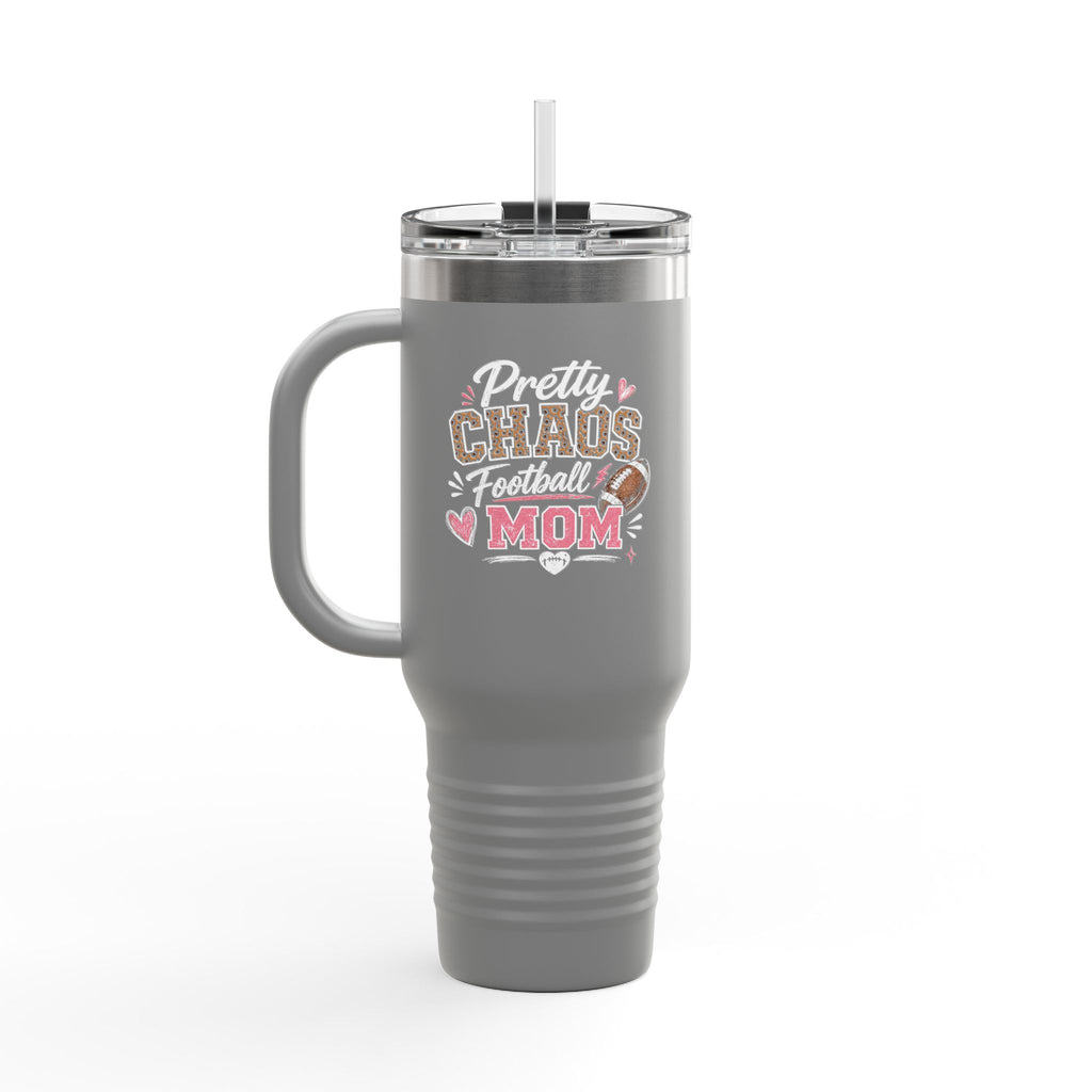 40oz Insulated Travel Mug — "Pretty Chaos Football Mom" Stainless Tumbler