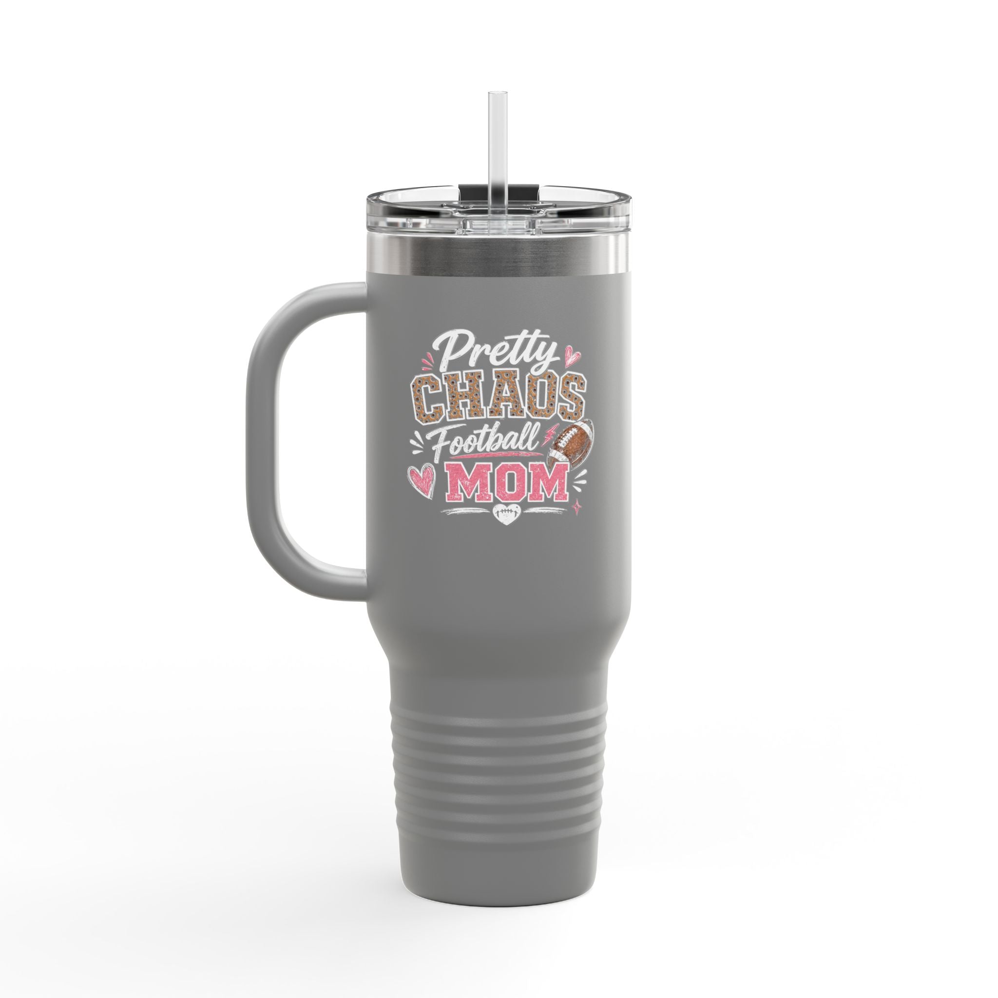 40oz Insulated Travel Mug — "Pretty Chaos Football Mom" Stainless Tumbler