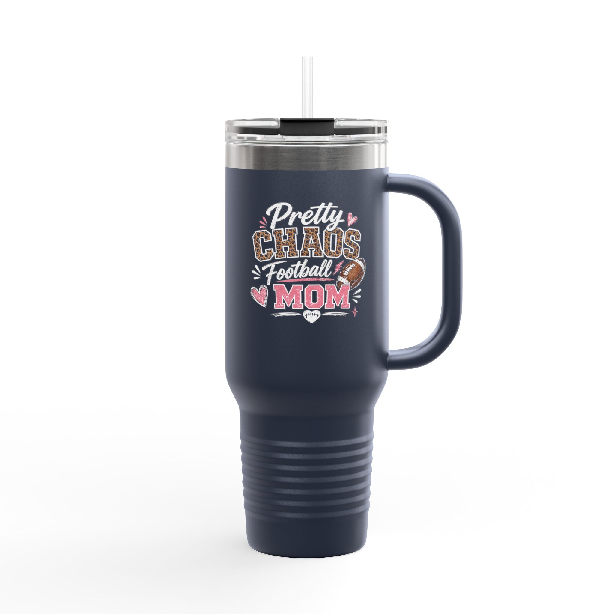 40oz Insulated Travel Mug — "Pretty Chaos Football Mom" Stainless Tumbler