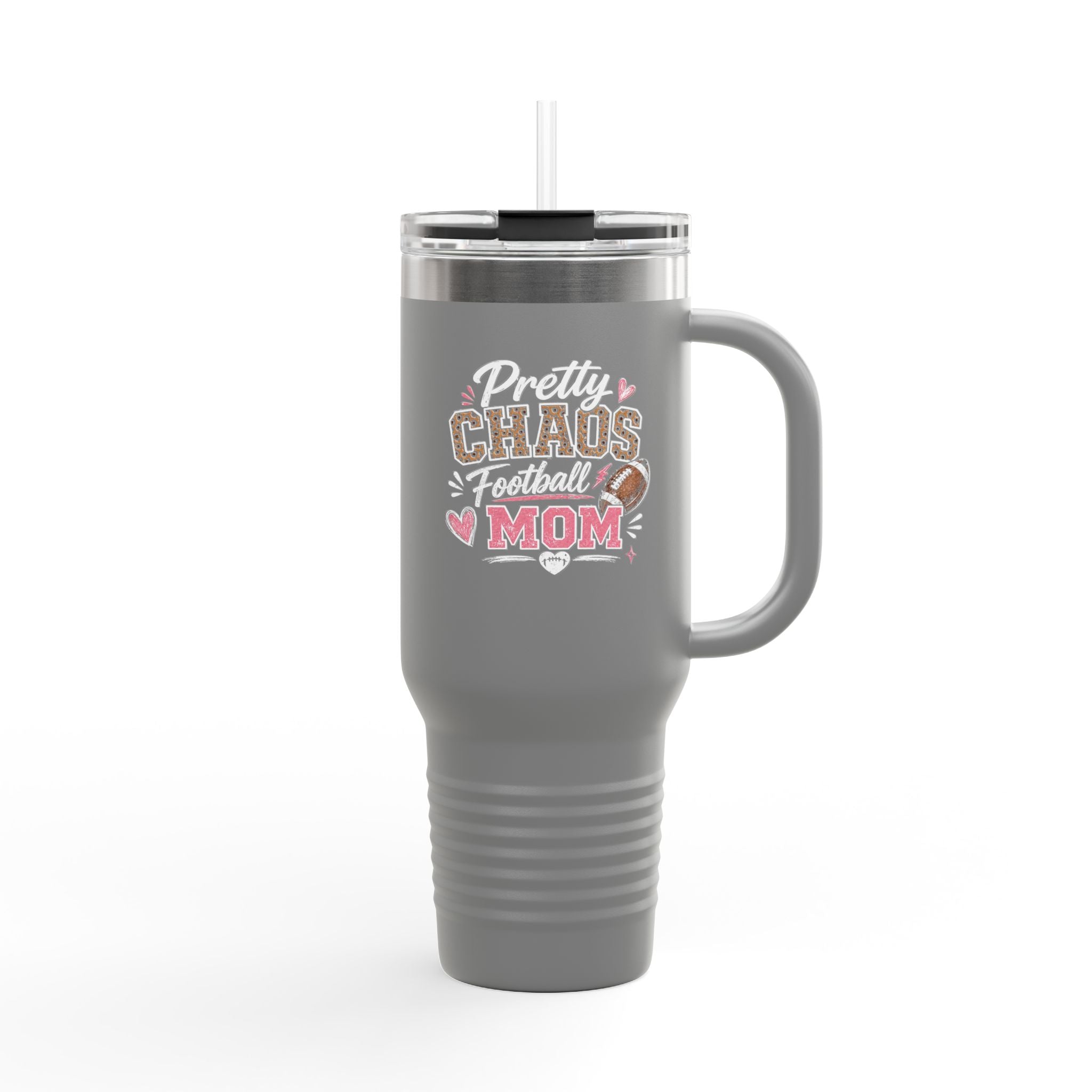 40oz Insulated Travel Mug — "Pretty Chaos Football Mom" Stainless Tumbler