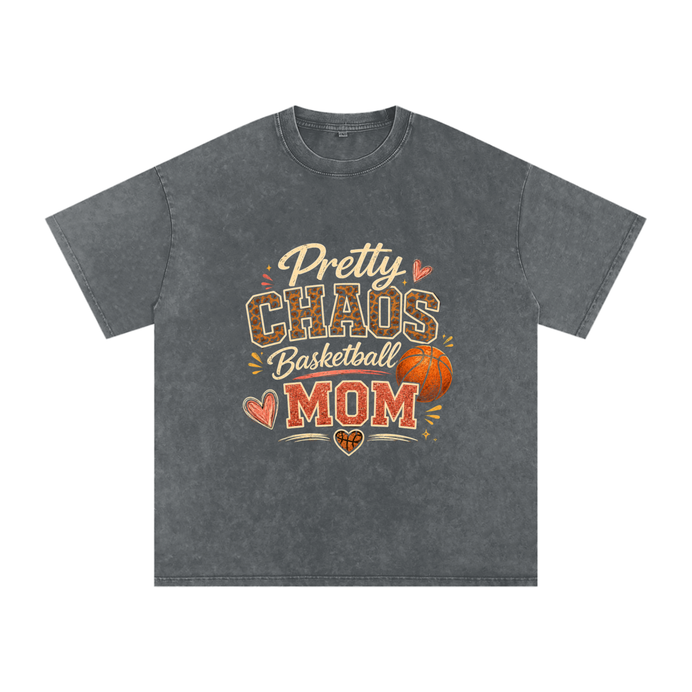 Pretty Chaos Basketball Mom -Snow Washed Oversized Cotton T-Shirt