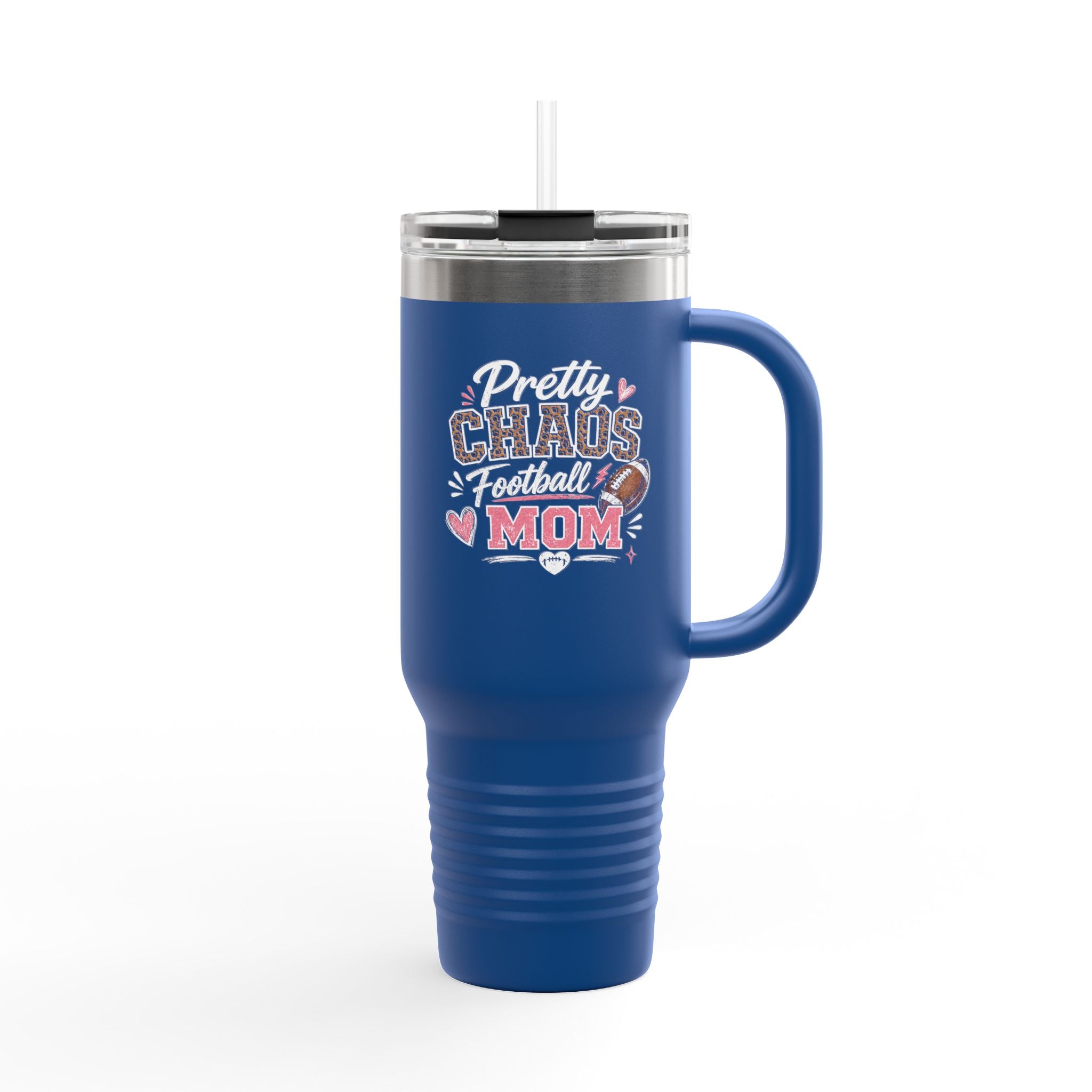 40oz Insulated Travel Mug — "Pretty Chaos Football Mom" Stainless Tumbler