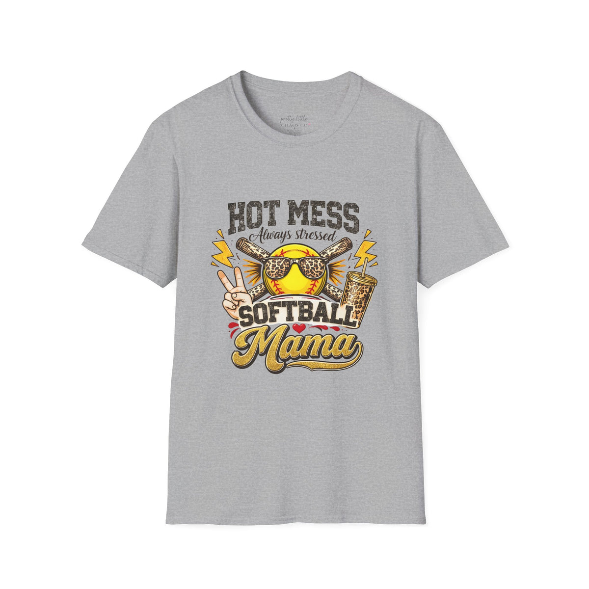 Hot mess softball momma - Softstyle T-Shirt