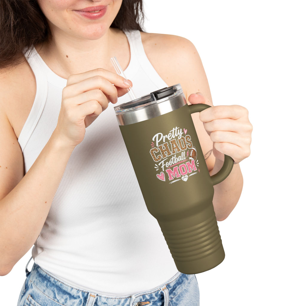 40oz Insulated Travel Mug — "Pretty Chaos Football Mom" Stainless Tumbler
