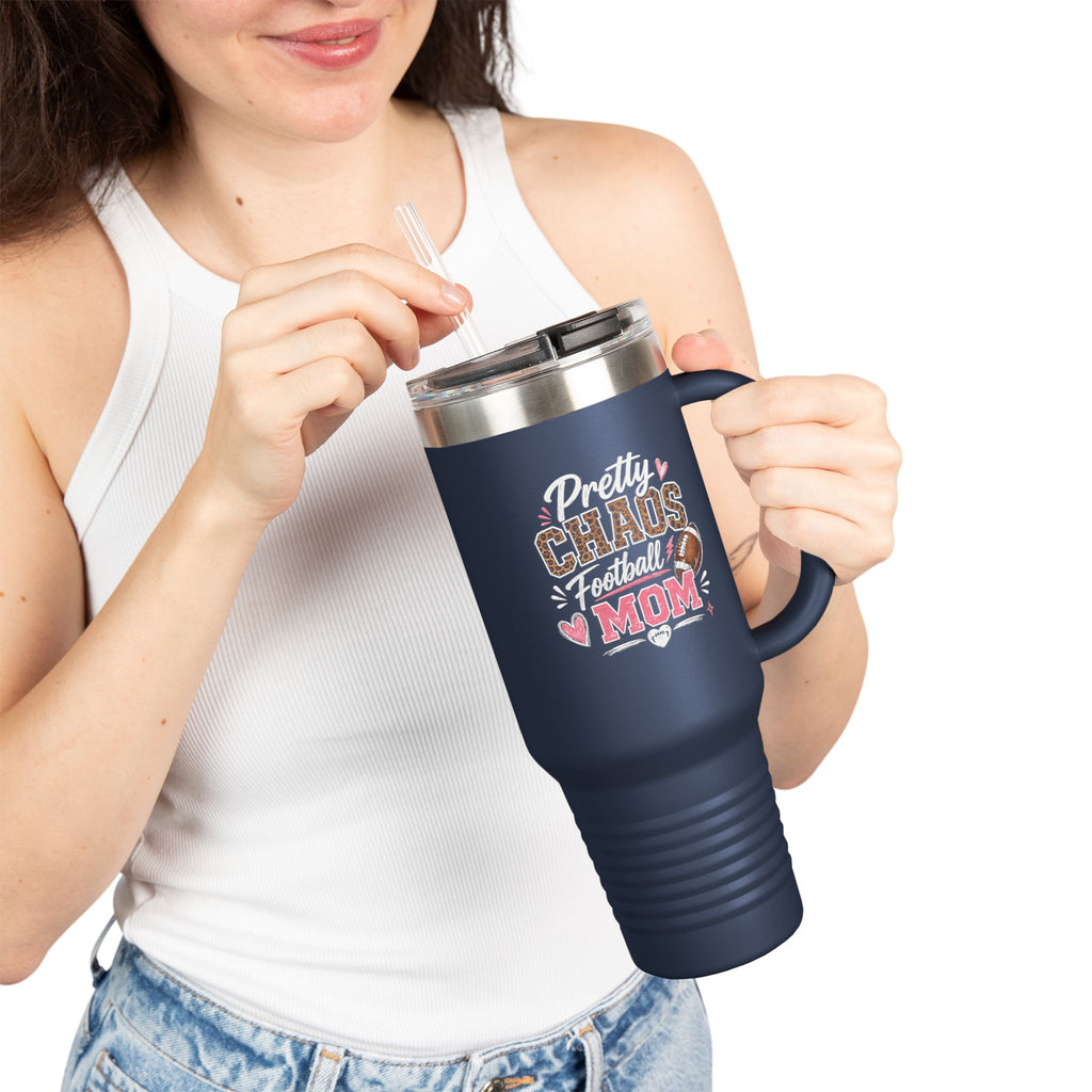 40oz Insulated Travel Mug — "Pretty Chaos Football Mom" Stainless Tumbler