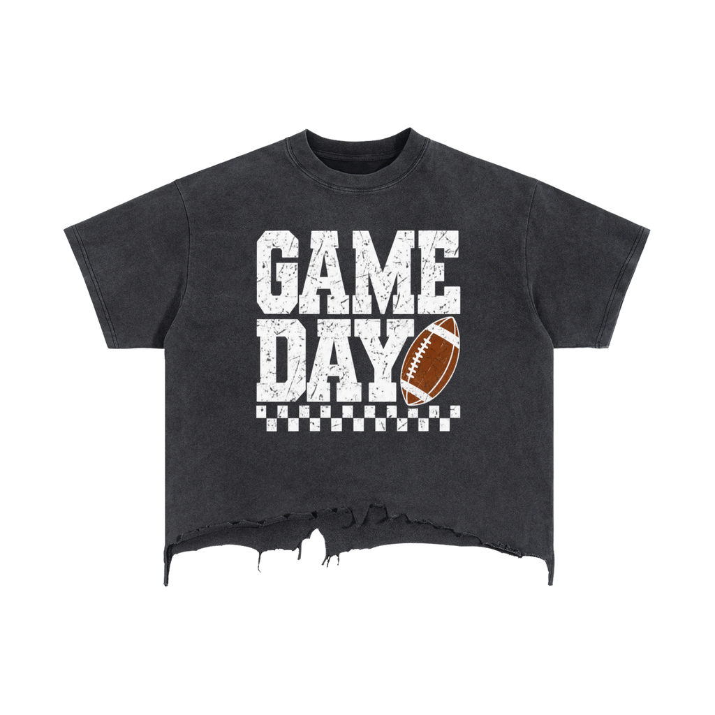 GAME DAY - Vintage Wash Boxy Distressed Hem T-Shirt