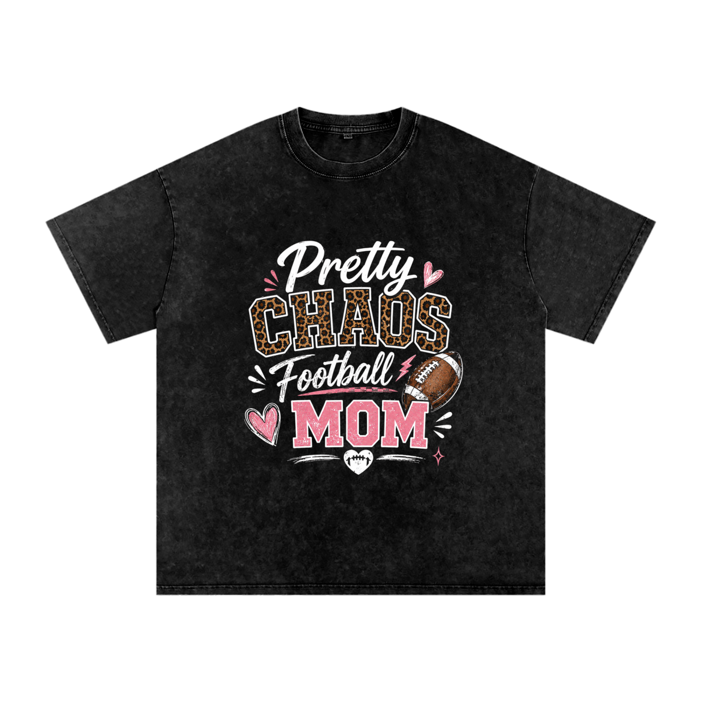 Pretty Chaos Football Mom- Snow Washed Oversized Cotton T-Shirt